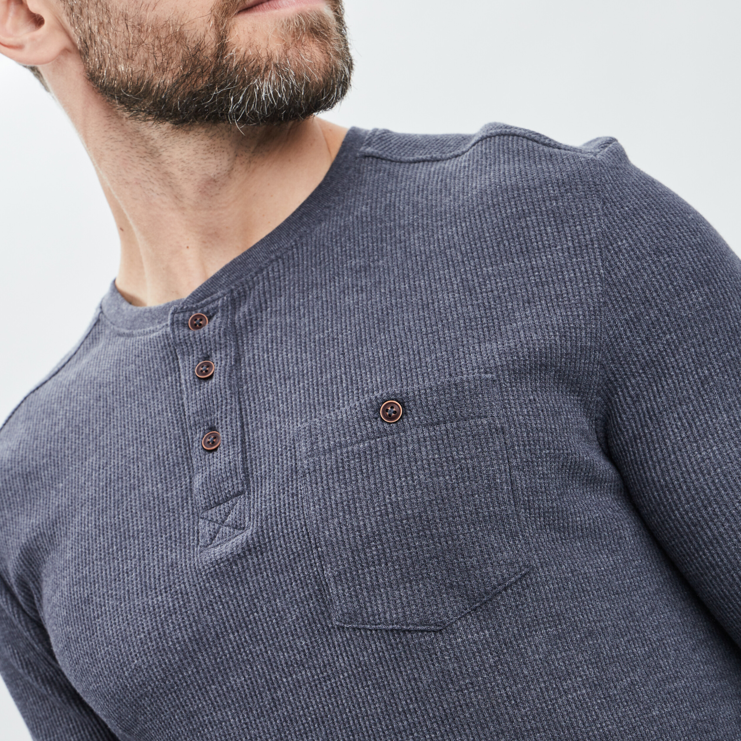 T-shirt manches longues col tunisien bleu marine homme | La Halle