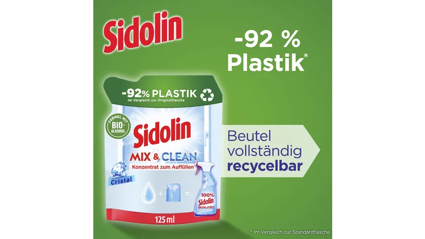 Sidolin Glasreiniger Streifenfrei Mix & Clean Cristal Nachfüllbeutel 125 ml