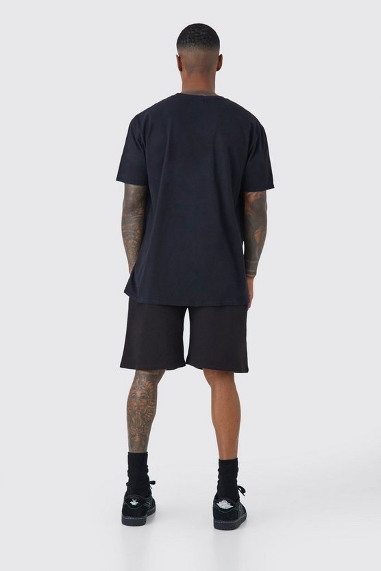Oversize Jersey-Shorts mit Pour Homme Flammen-Print