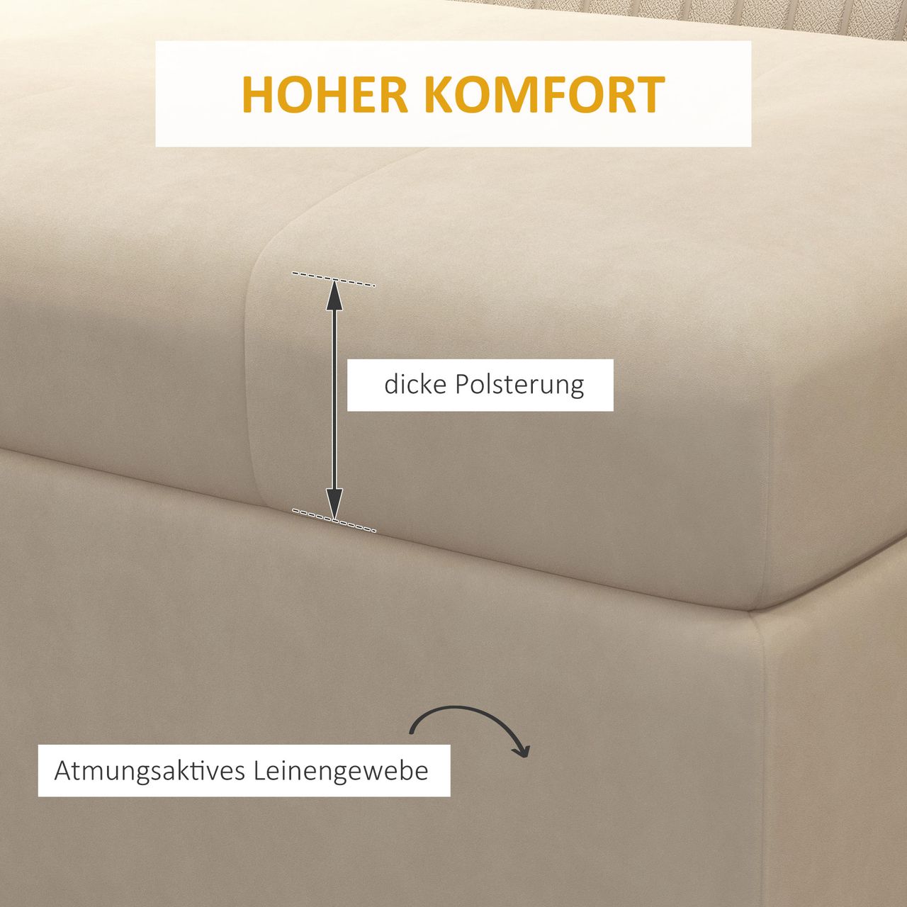 HOMCOM Sitzbank mit Stauraum, Polsterbank, Bettbank mit Samtoptik, Stahl, Beige