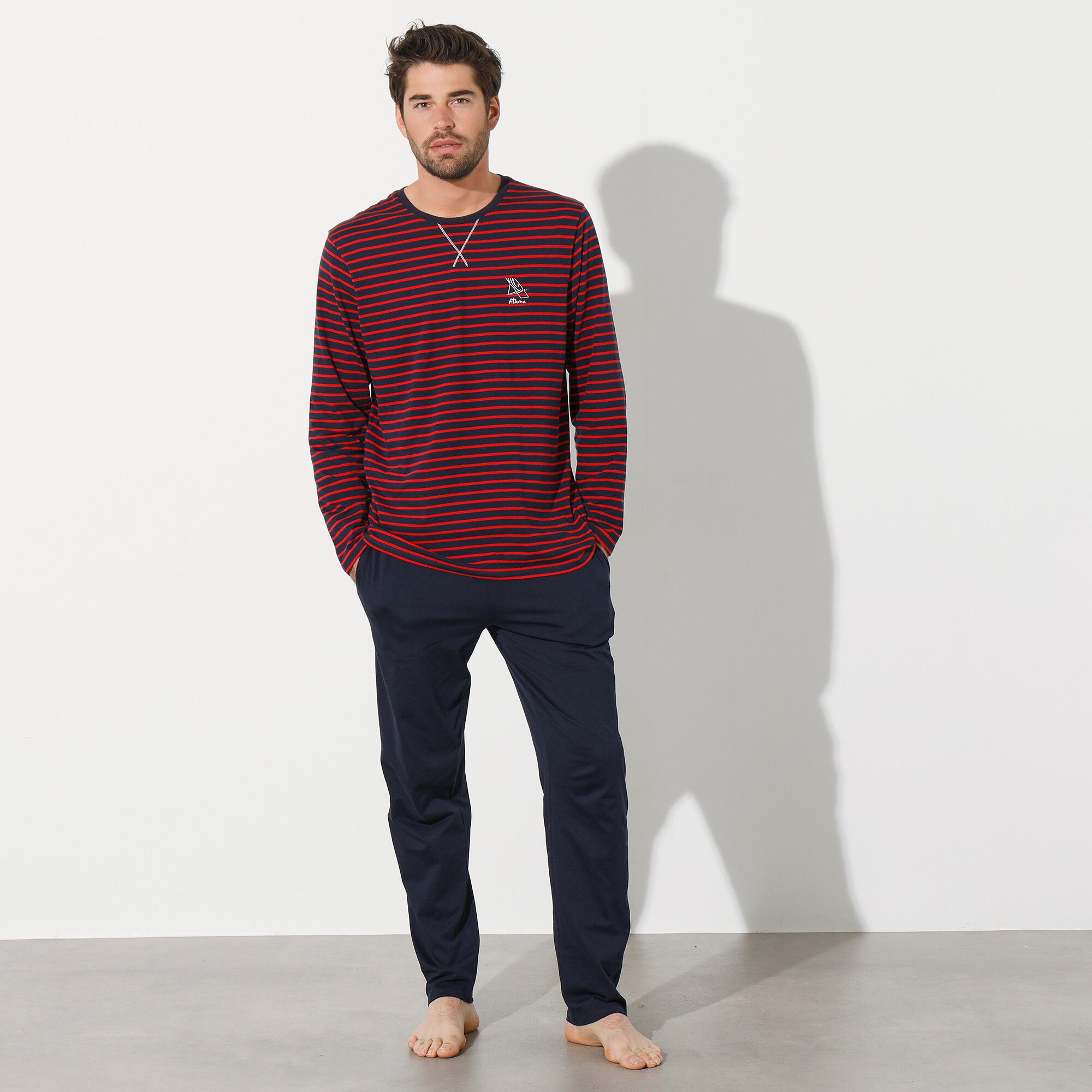 Pyjama long rayures manches longues Athena