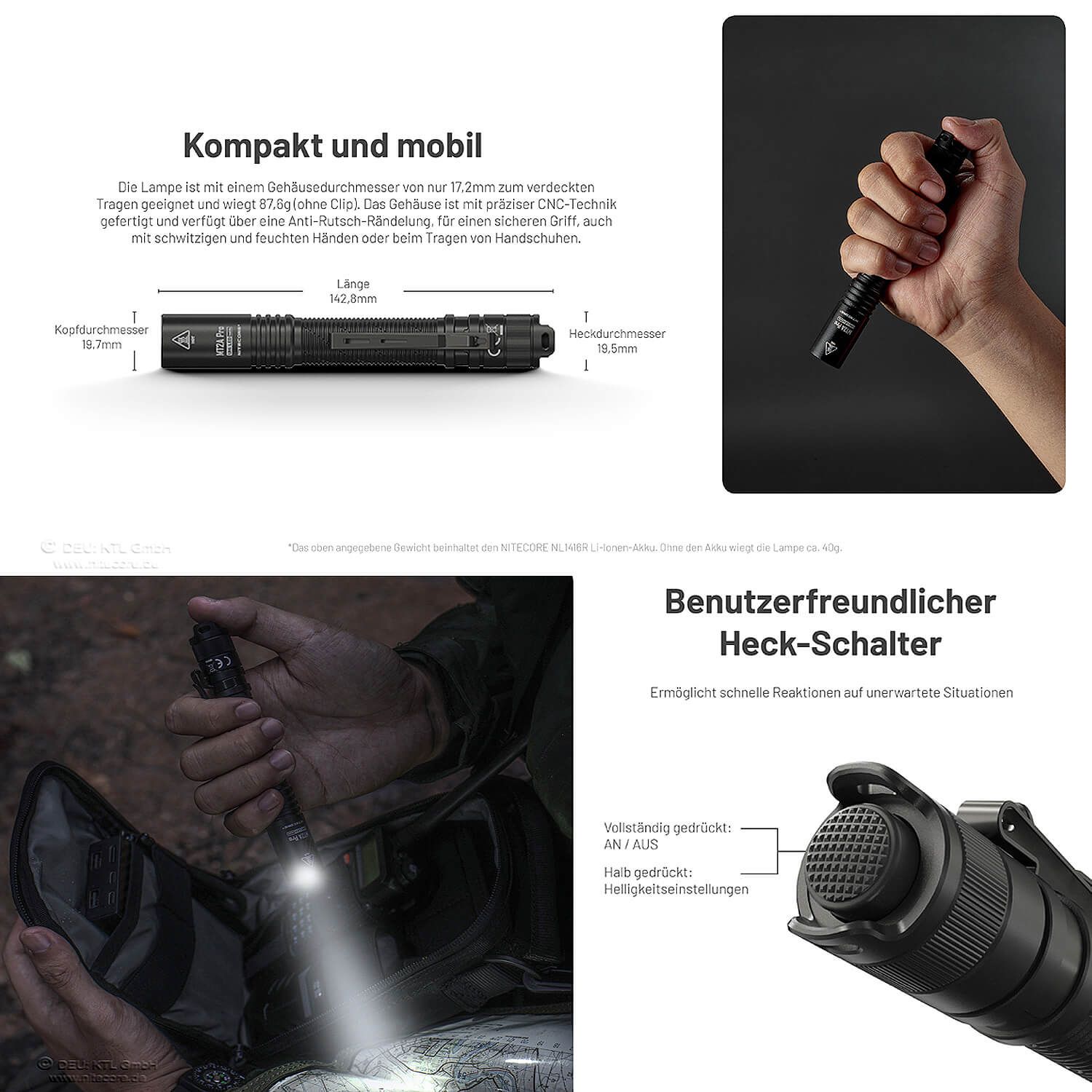 LED Taschenlampe MT2A PRO - 1000 Lumen