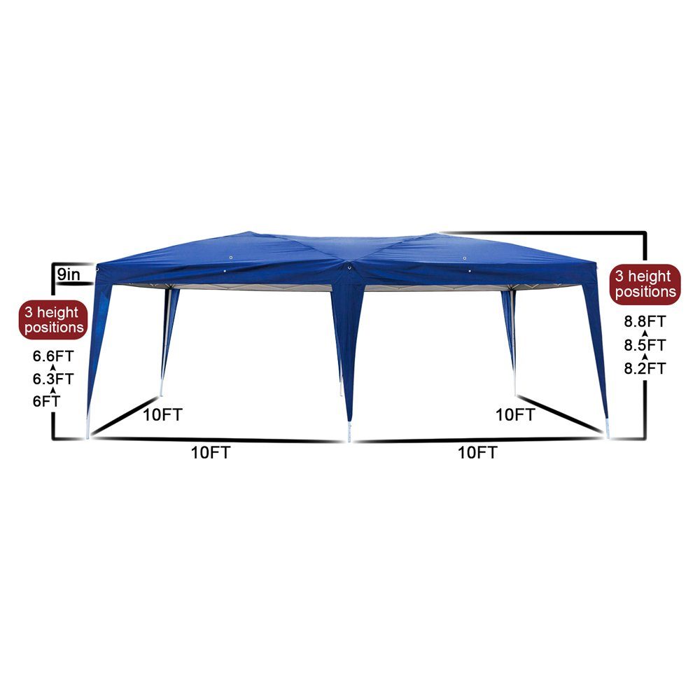 FCH Faltpavillon, Wasserdicht Pavillon Gartenzelt, 3 x 6 m mit 6 Seitenteilen, Blau