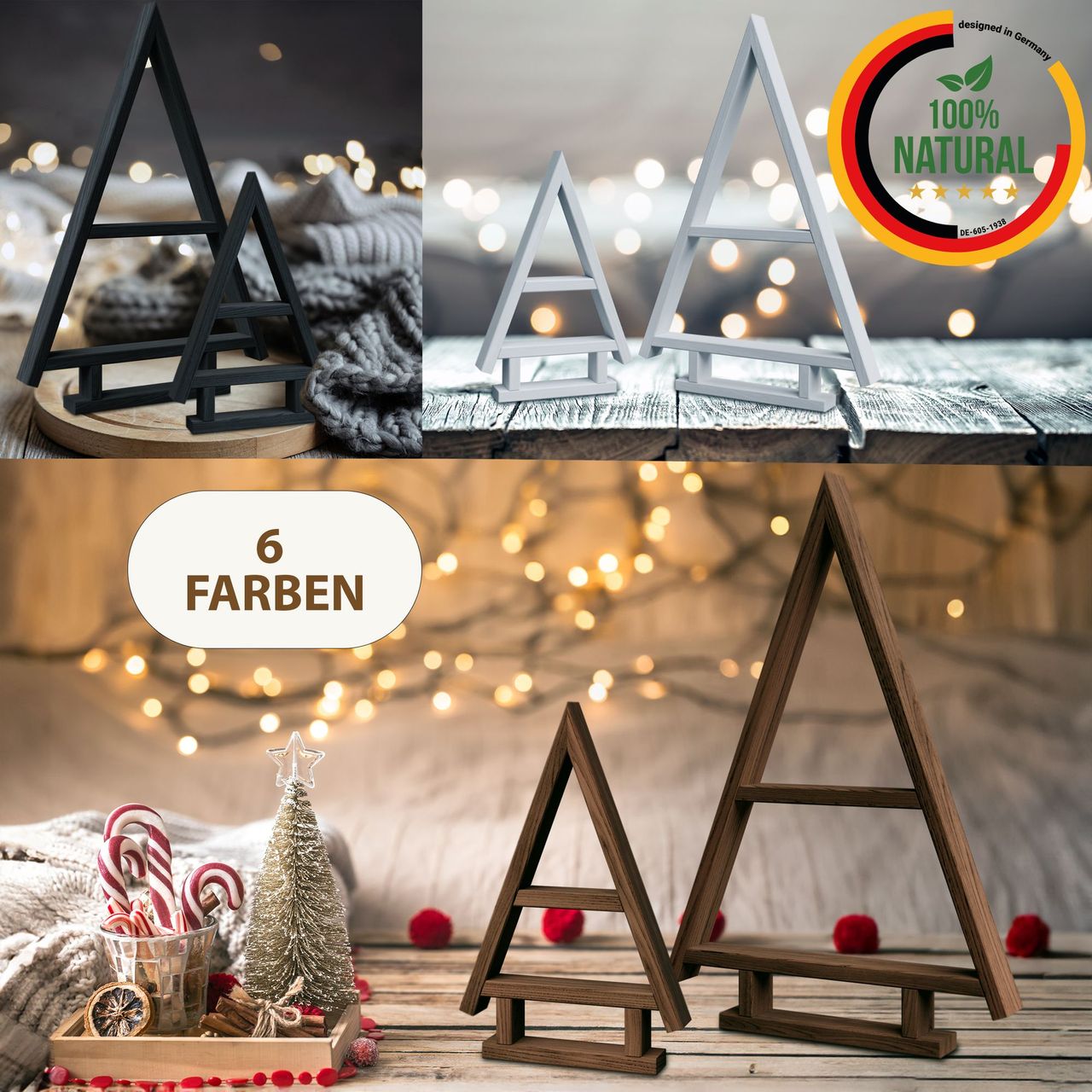 Pemicont Floranica Handgemacht Holz Baum Weihnachtsbaum Tannenbaum - 2er-Set - Natur