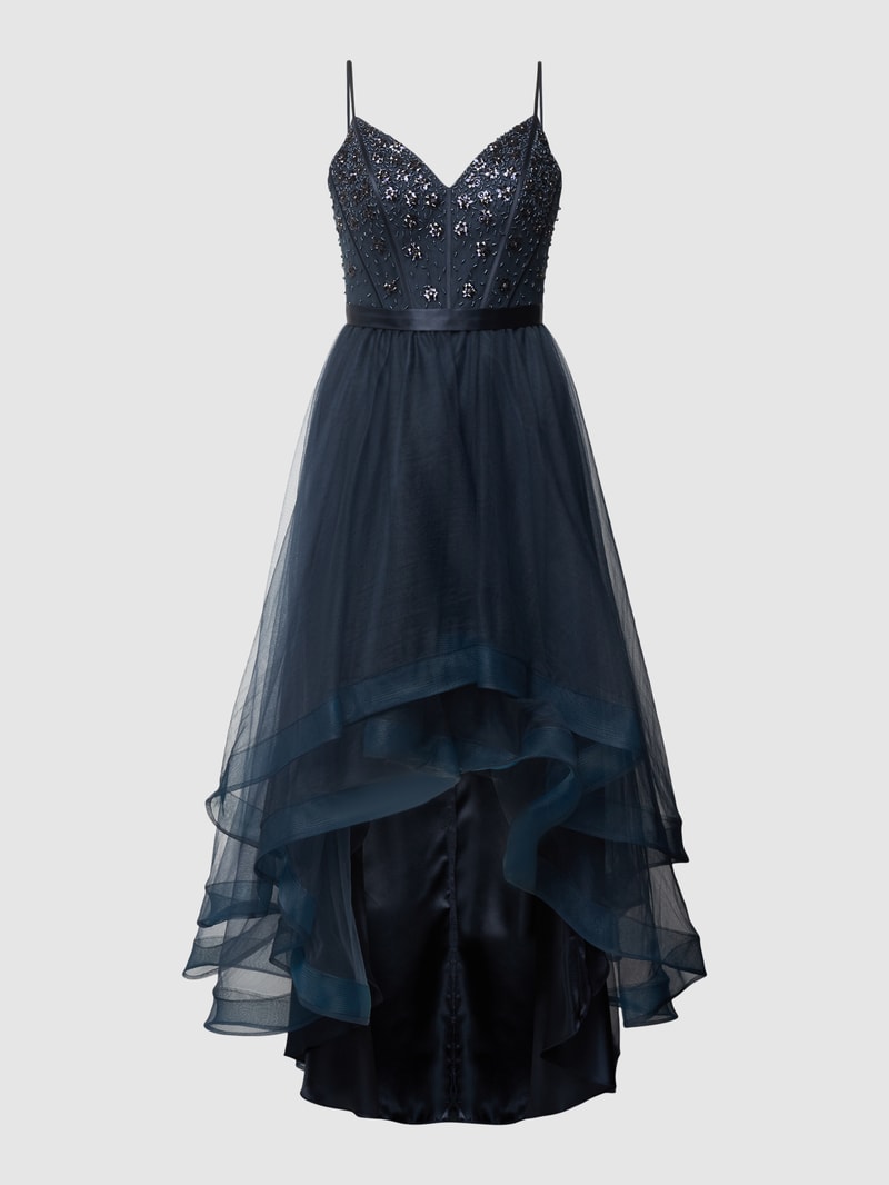 Abendkleid mit Ziersteinen in dunkelblau