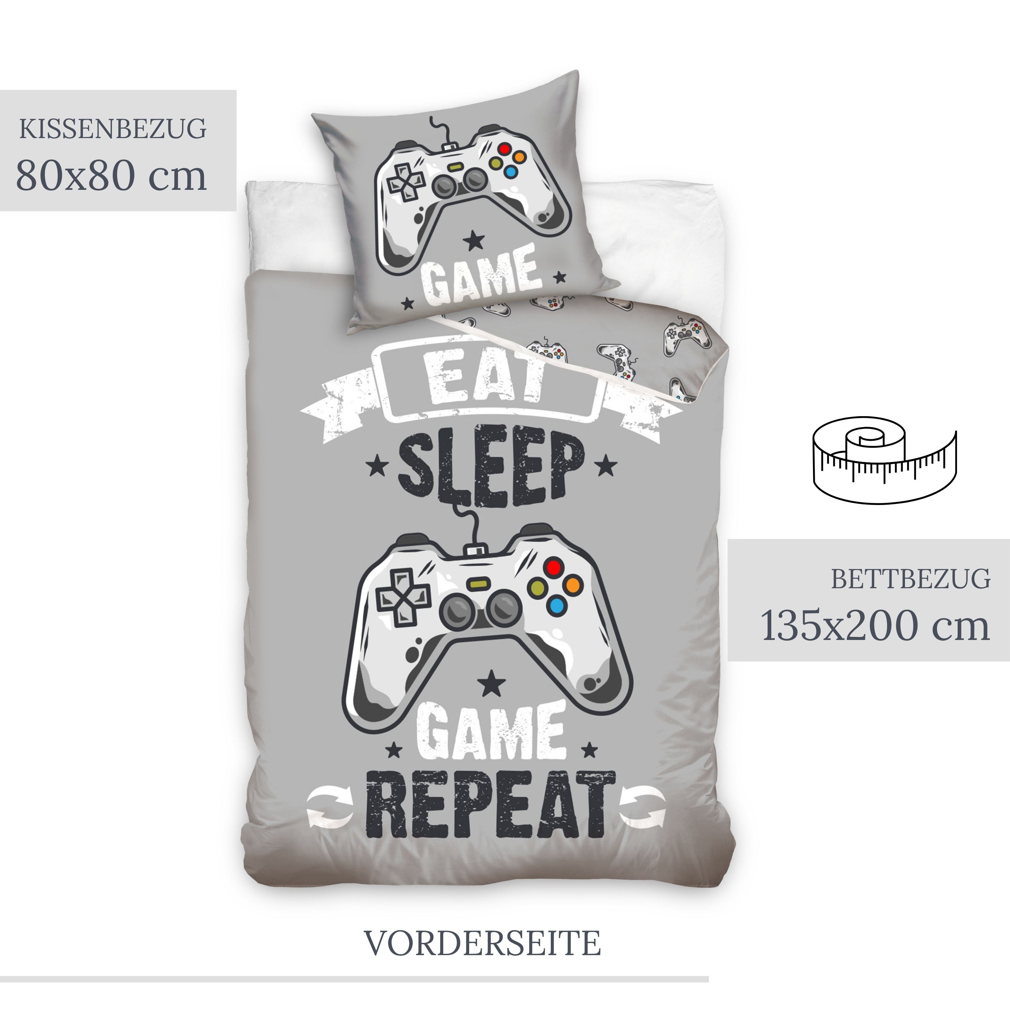 Bettwäsche Gamer 135x200 + 80x80 cm, 100 % Baumwolle, MTOnlinehandel, Renforcé, 2 teilig, Zocken Gaming / Game Kinder-, Teenager-Bettwäsche