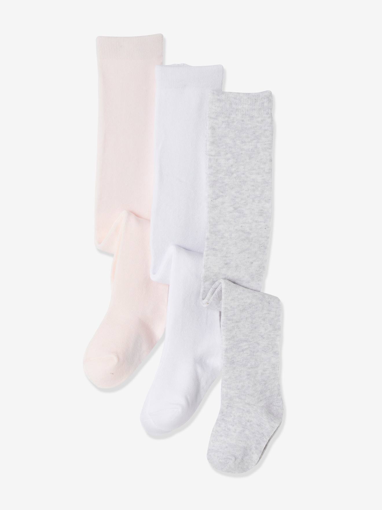 Lot de 3 collants bébé maille BASICS blanc/rose clair/gris chiné