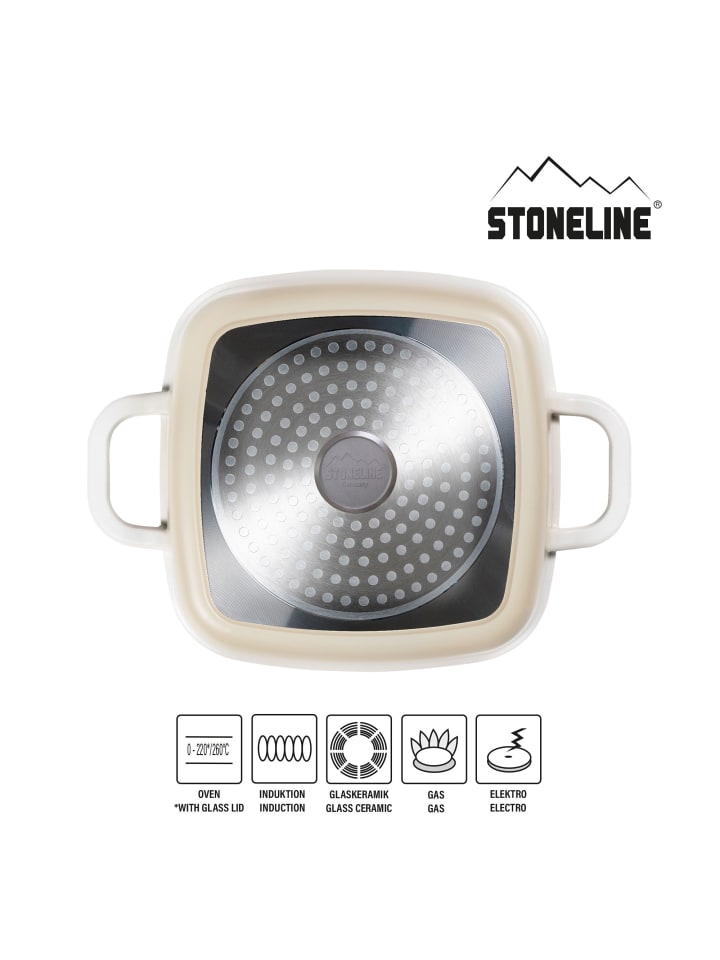 Stoneline STONELINE Servierpfanne 20 x 20 cm mit Aroma Glasdeckel, Eckpfanne in Creme günstig kaufen 20 x 20 cm