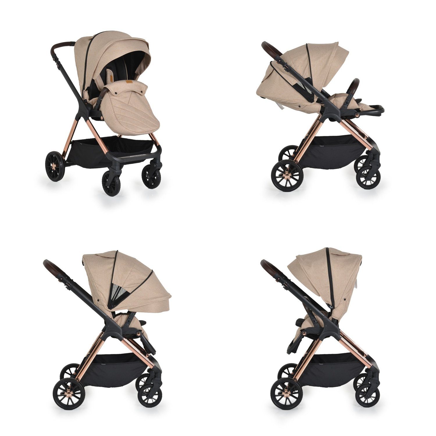 Cangaroo Kombi-Kinderwagen Kombikinderwagen 3 in 1 Empire, Babyschale, Babywanne, Sportsitz, Tasche