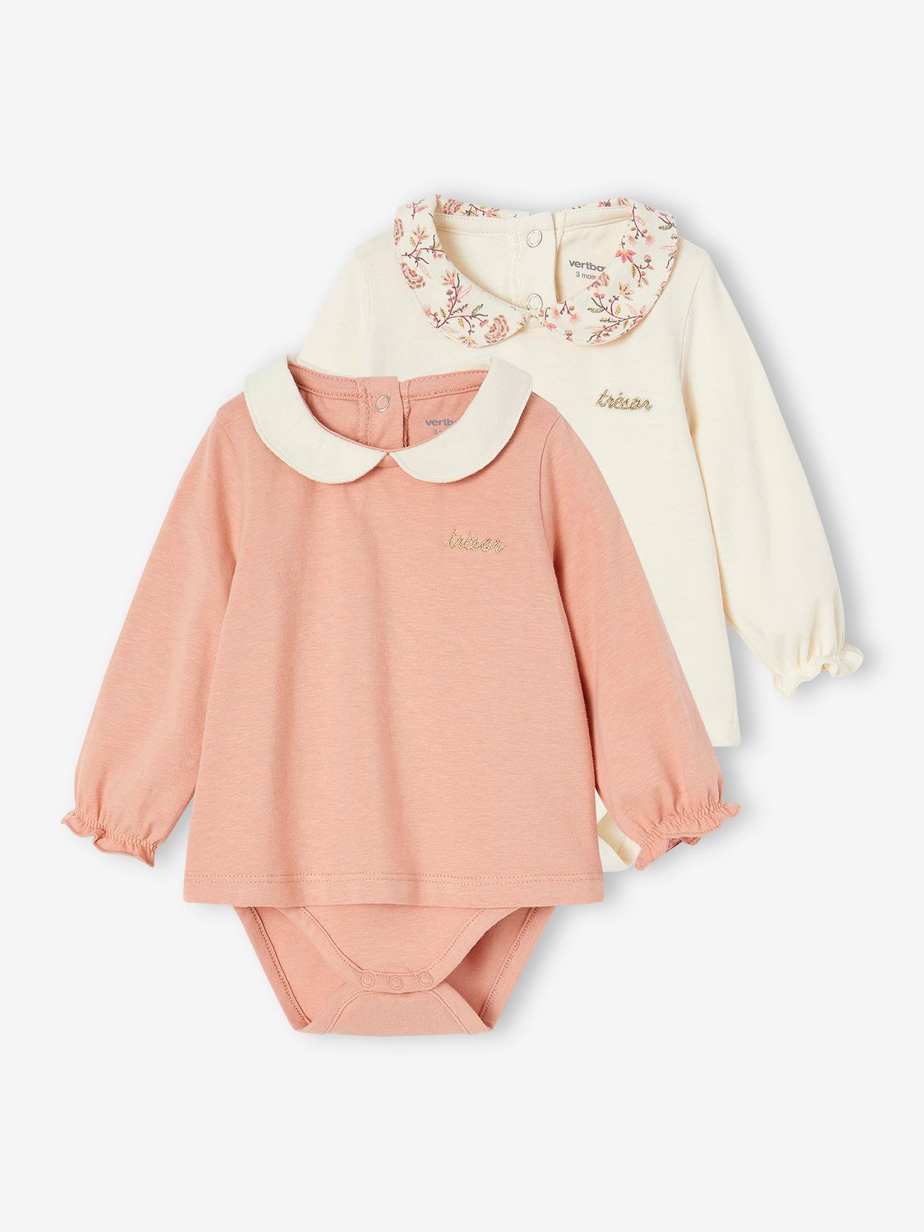 Lot de 2 bodies bébé manches longues vieux rose