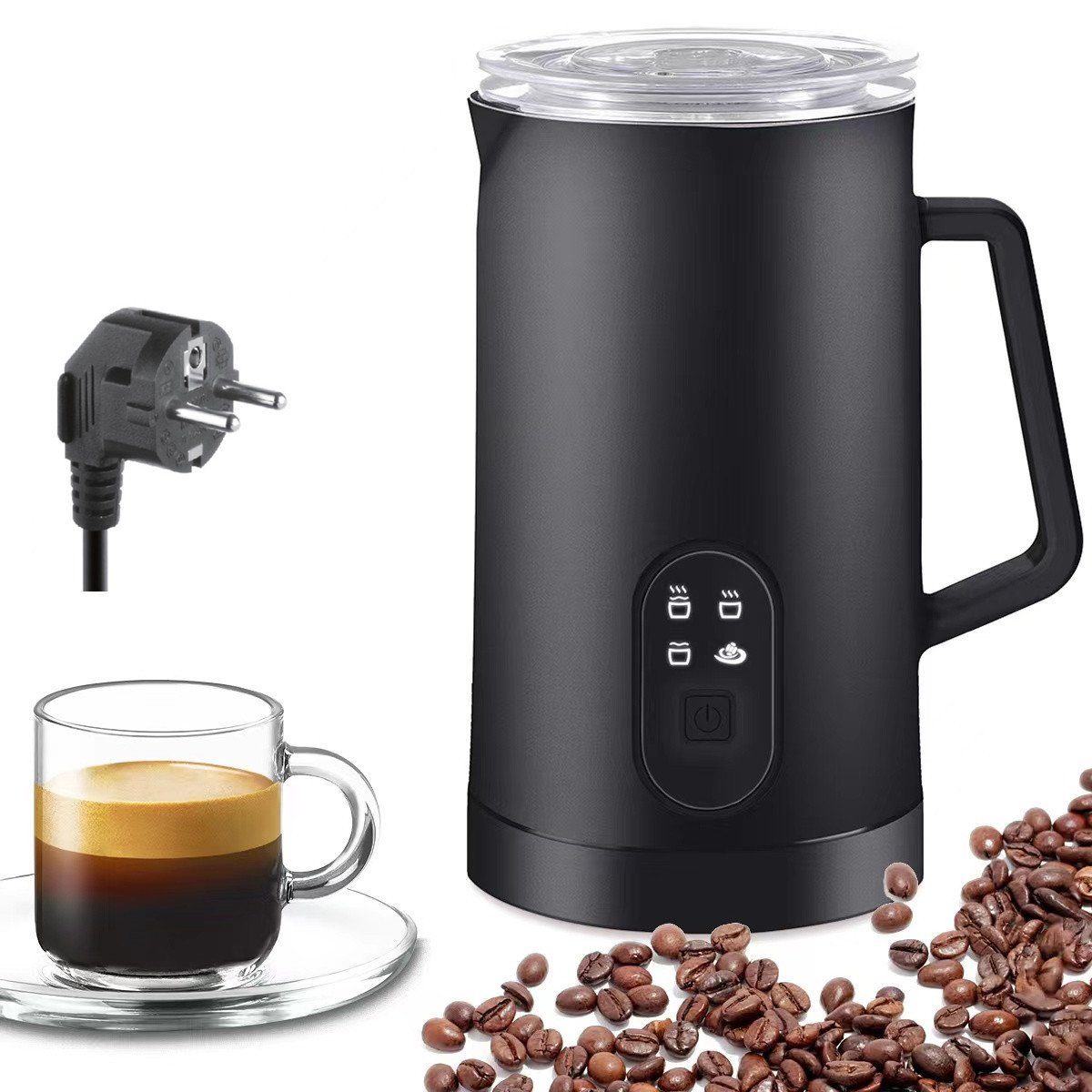Hikeren Milchaufschäumer 4-in-1 Elektrischer Milchaufschäumer,400W,350ml für Heißer,Kalter, 400,00 W