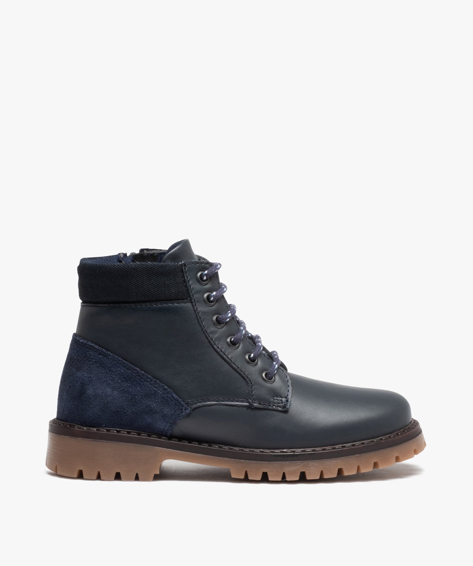 Boots Garçon avec dessus cuir uni et semelle crantée | GEMO