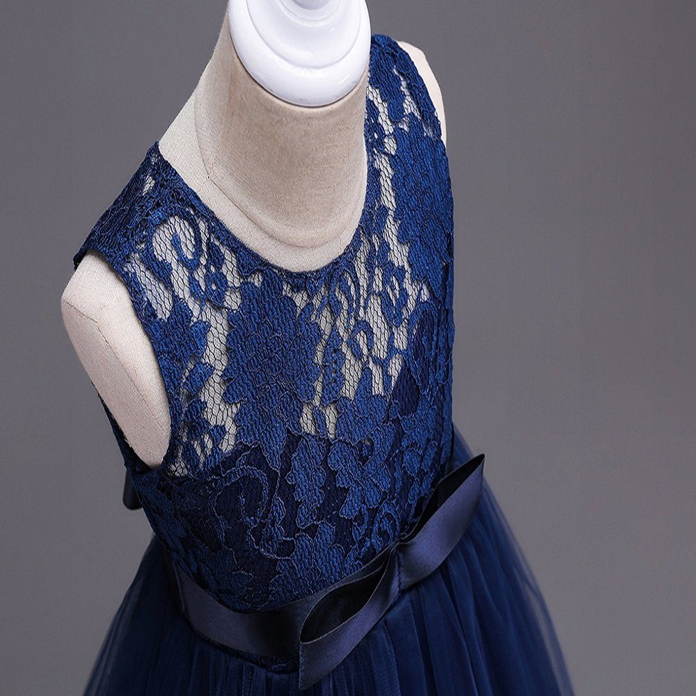 LAPA Abendkleid Mädchen Meshkleid Hochzeit Blumenmädchen Kostüm Bodenlanges Kleid mit Spitze, Maxikleid