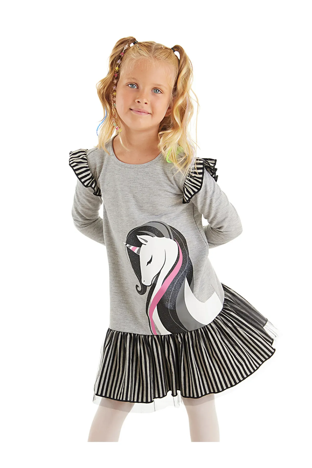 Denokids  Elegantes graues Einhorn-Mädchenkleid