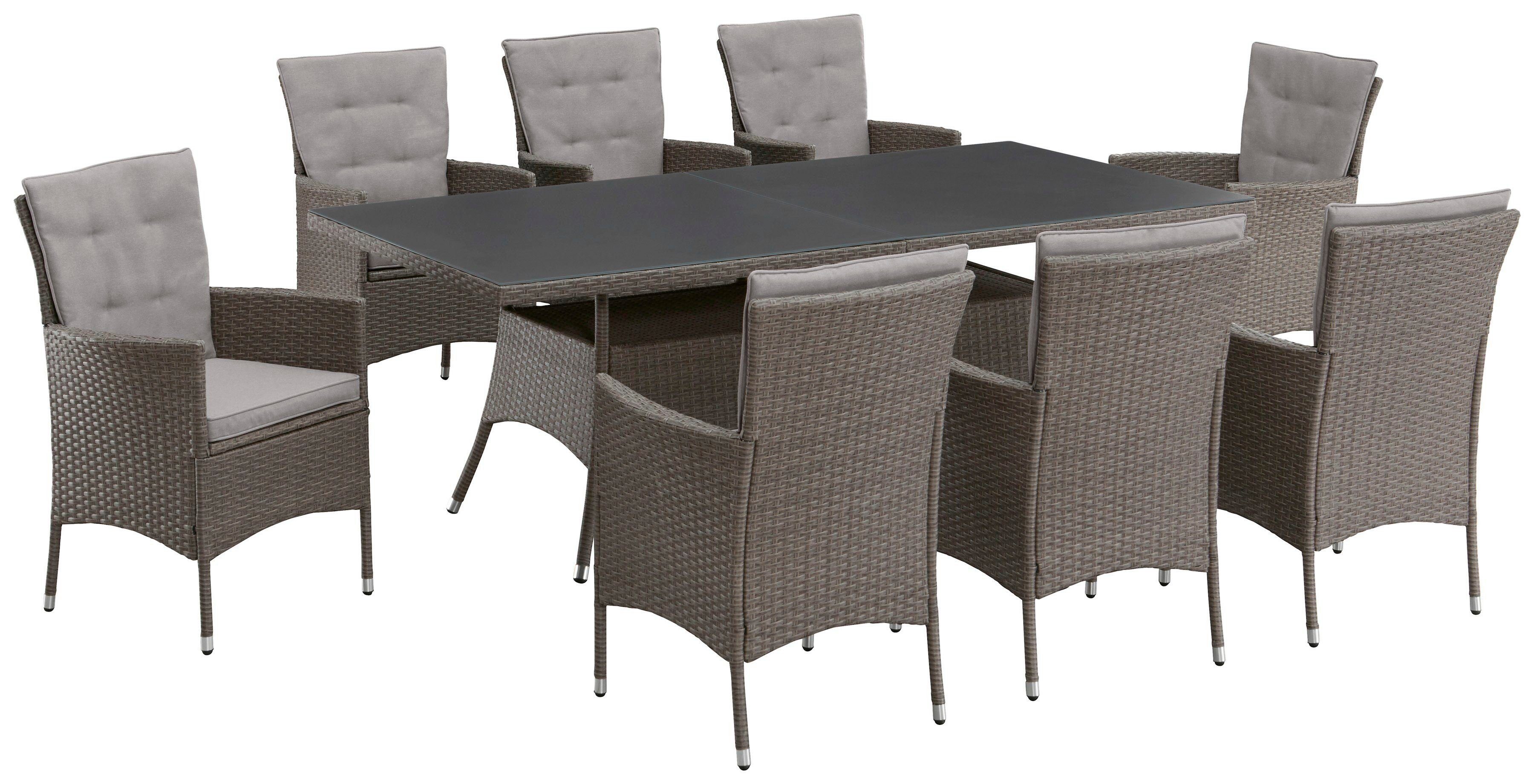 KONIFERA Garten-Essgruppe Mailand, (25-tlg), 8 Sessel, Tisch 200x100 cm, Polyrattan
