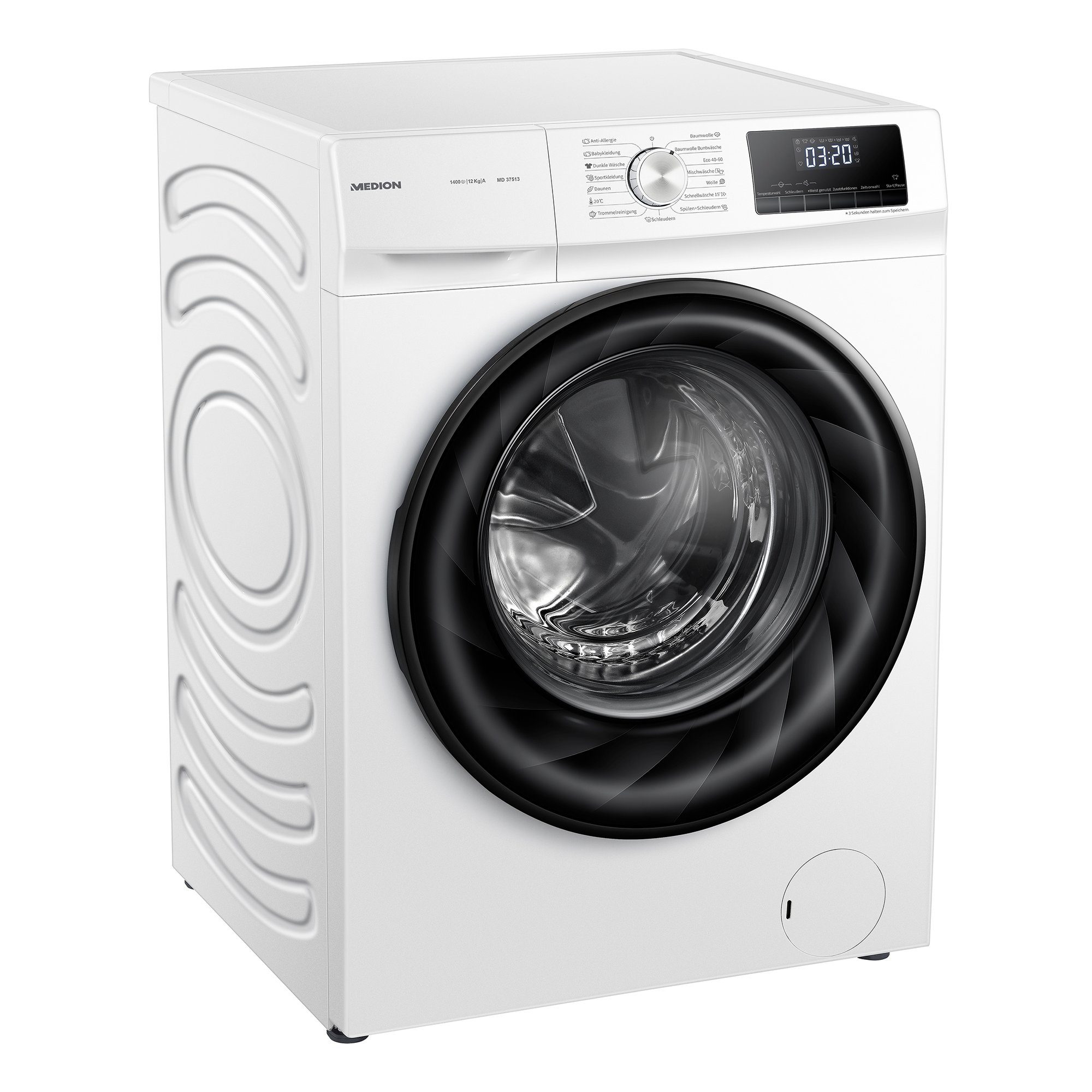 Medion® Waschmaschine MD 37513, 12 kg, 1400 U/min, Wäschenachlegen, Timerfunktion, 15 Waschprogramme