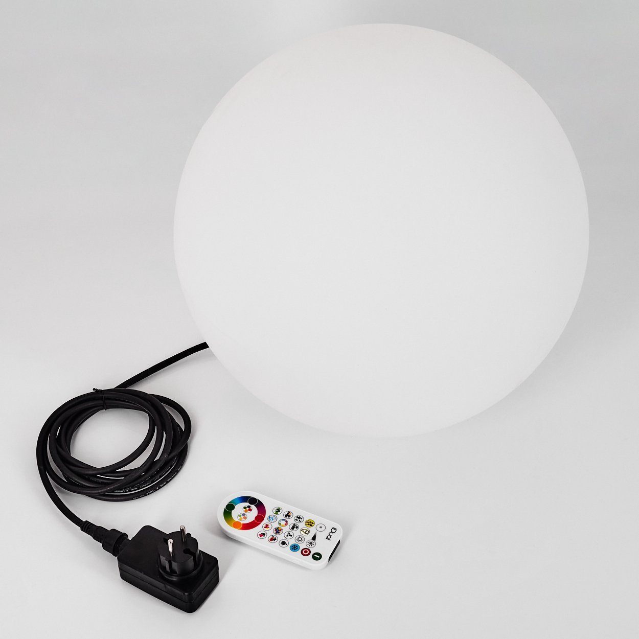 hofstein Stehlampe Turrida Kugelleuchte aus Metall/Kunststoff in Nickel-matt/Weiß, 6500 Kelvin, RGB Farbwechsler, dimmbar/ änderbar mit Fernbedienung, LED, 1055 Lumen