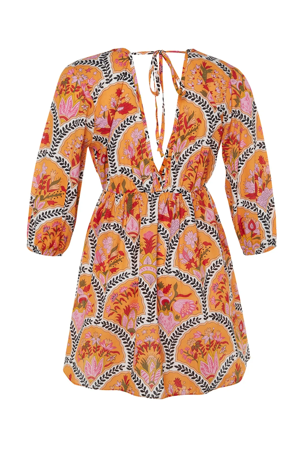 Trendyol Collection  Rückenfreies, gewebtes Mini-Strandkleid aus 100 % Baumwolle mit Blumenmuster, weiter Passform TBESS23EL00144