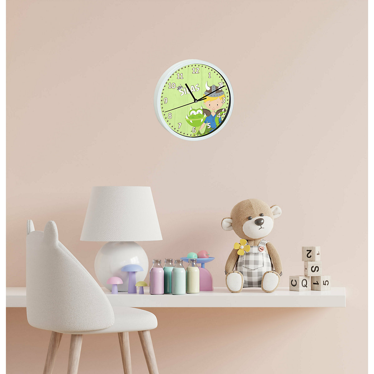 Kinder Wanduhr personalisiert mit Name Wikinger