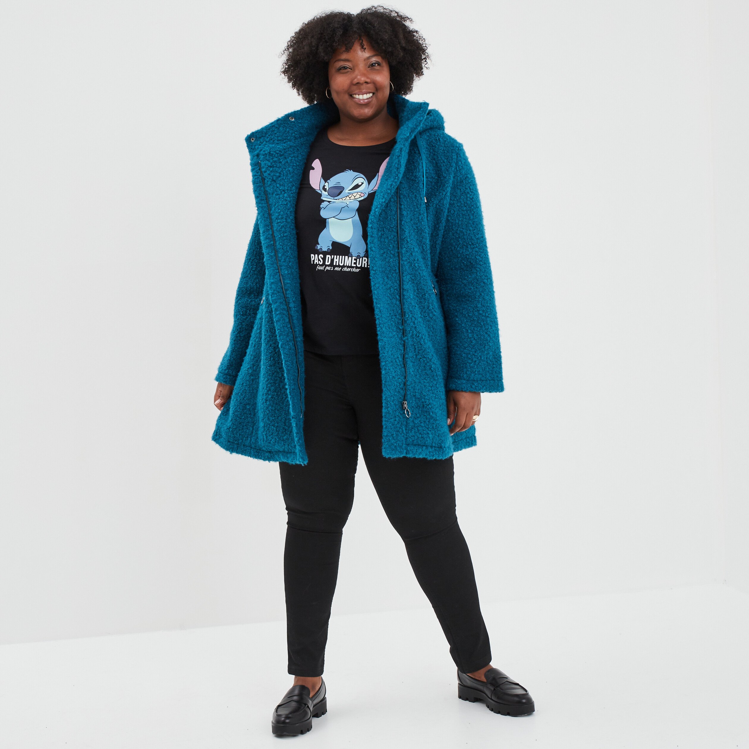 T-shirt droit manches courtes Stitch noir femme grande taille | La Halle