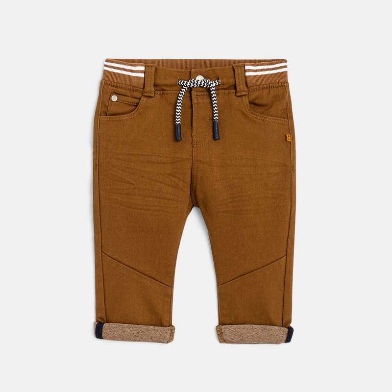 Pantalon denim taille élastiquée marron bébé garçon
