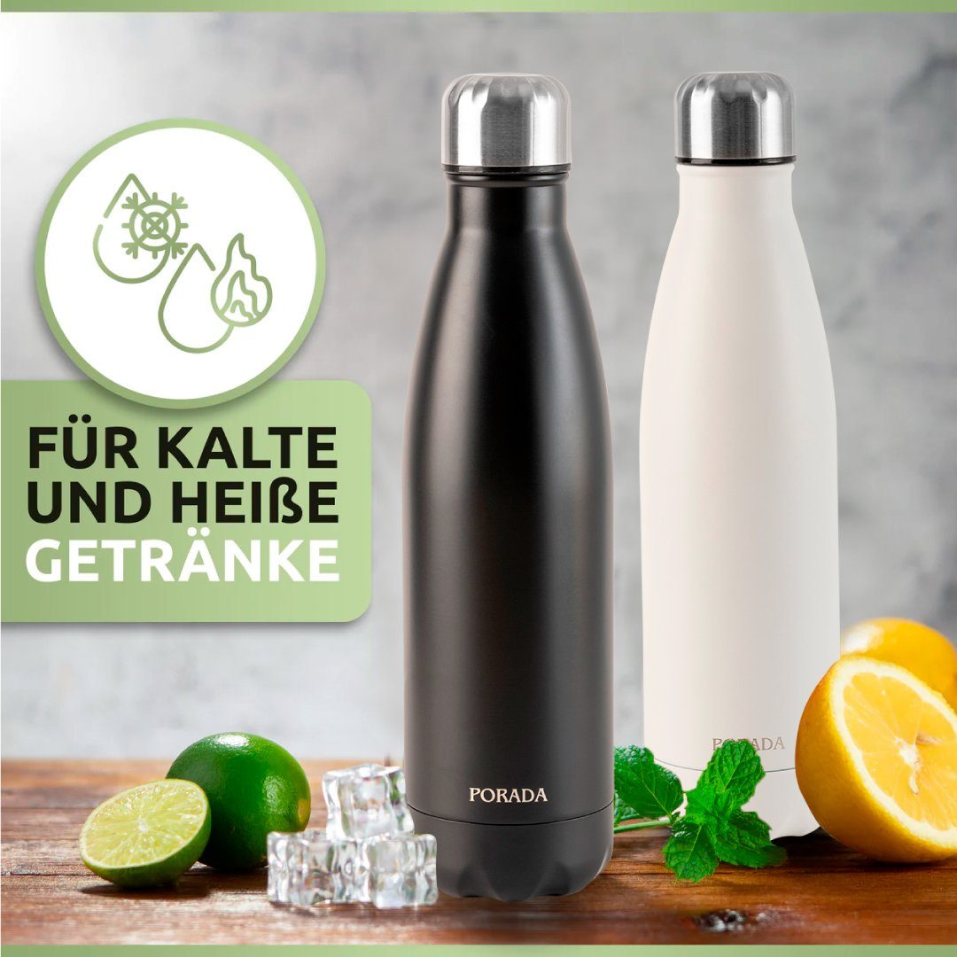PORADA Isolierflasche Trinkflasche Edelstahl Thermoflasche Doppelwandig 350/500/750 ml, Edelstahl, rostfrei, Spülmaschinenfest