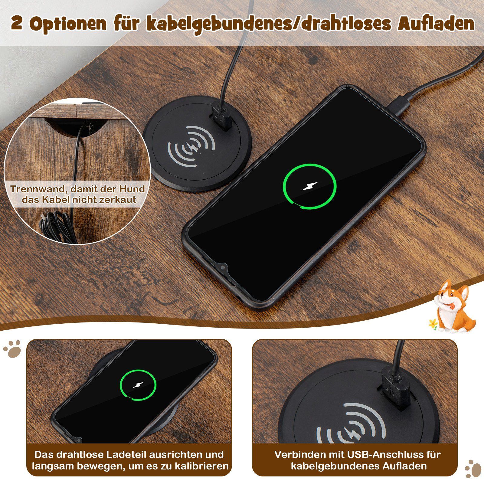 COSTWAY Hundehütte Hundekäfig, mit Ladestation, für S Hunde