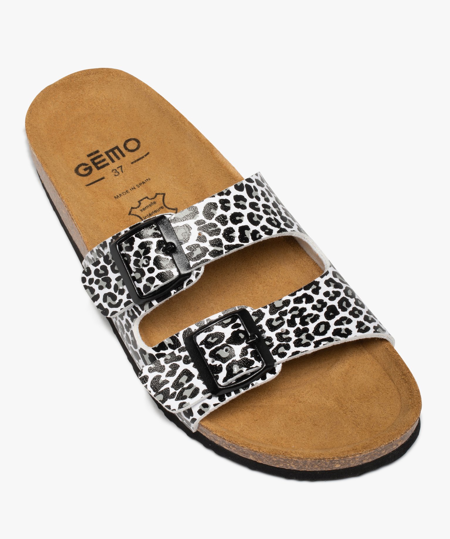 Mules femme à brides ajustables imprimées léopard blanc | GEMO