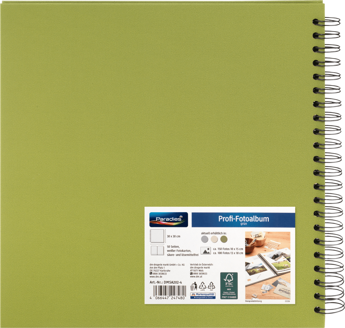 Fotoalbum Profi 30x30 cm, Grün mit weißen Innenseiten, 1 St