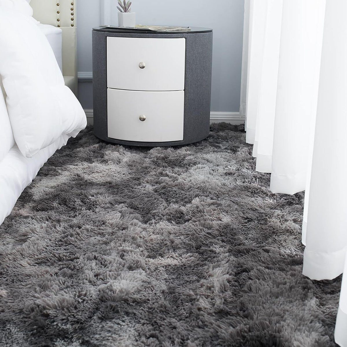 Antirutsch Teppichunterlage Teppich Wohnzimmer Shaggy Hochflor Schwarz Langflor, YYV, (1-St), Kinderzimmer Modern Batik Jugendzimmer Flauschig Groß