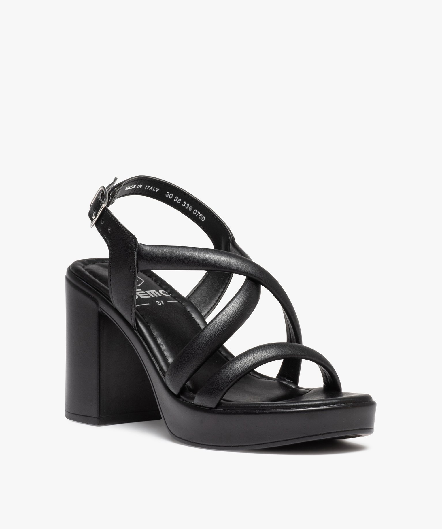 Sandales femme unies à talon carré avec brides tubulaires noir | GEMO