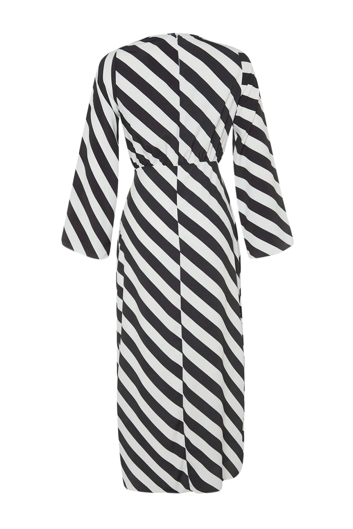 Trendyol Modest  Schwarzes, gestreiftes, gewebtes Kleid mit Degaje-Kragen TCTSS23EB00279