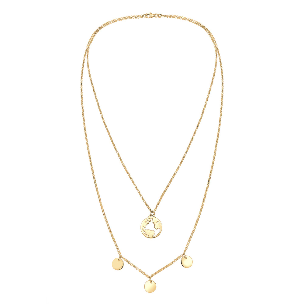 Elli Elli Collier Globe Cercle Couche Collier Femme - (925/1000) Argent Plaqué Or collier