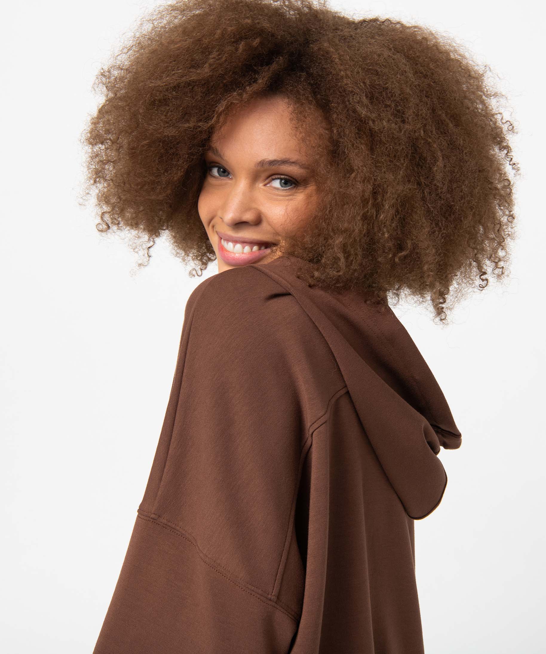 Sweat femme court avec capuche marron | GEMO