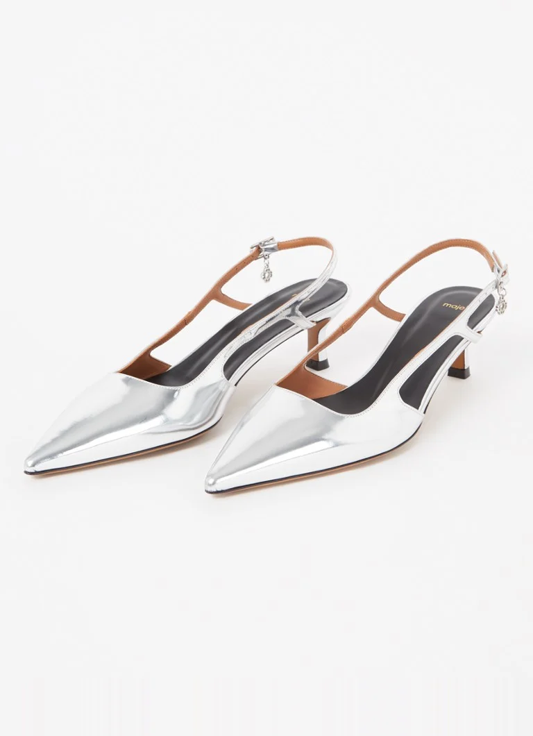 Majee-nahkainen slingback-laukku metallinhohtoisella viimeistelyllä