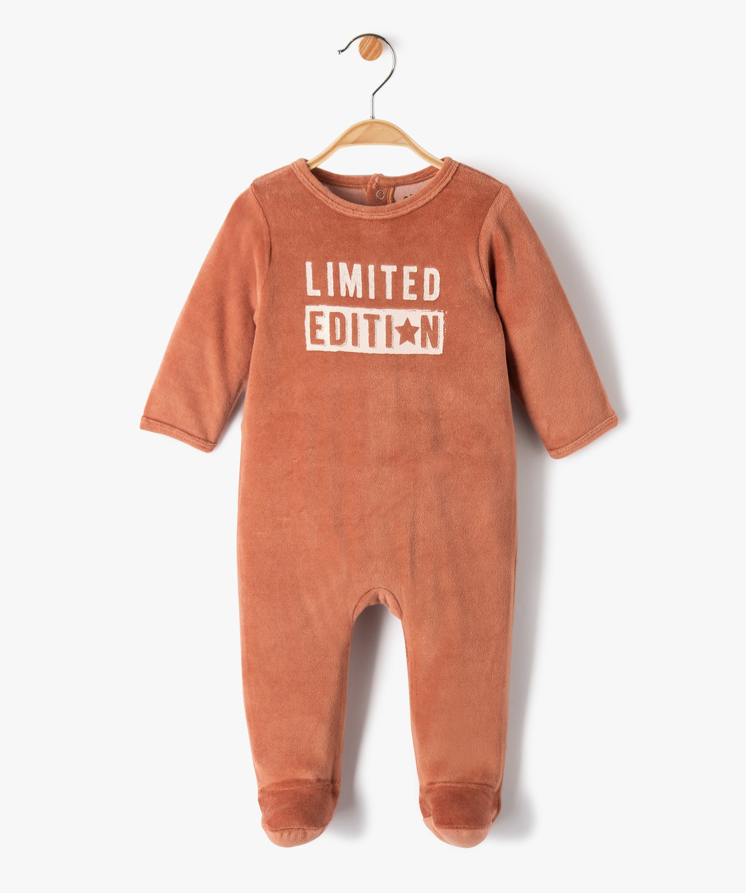 Pyjama bébé fille en velours à message rose fonce | GEMO