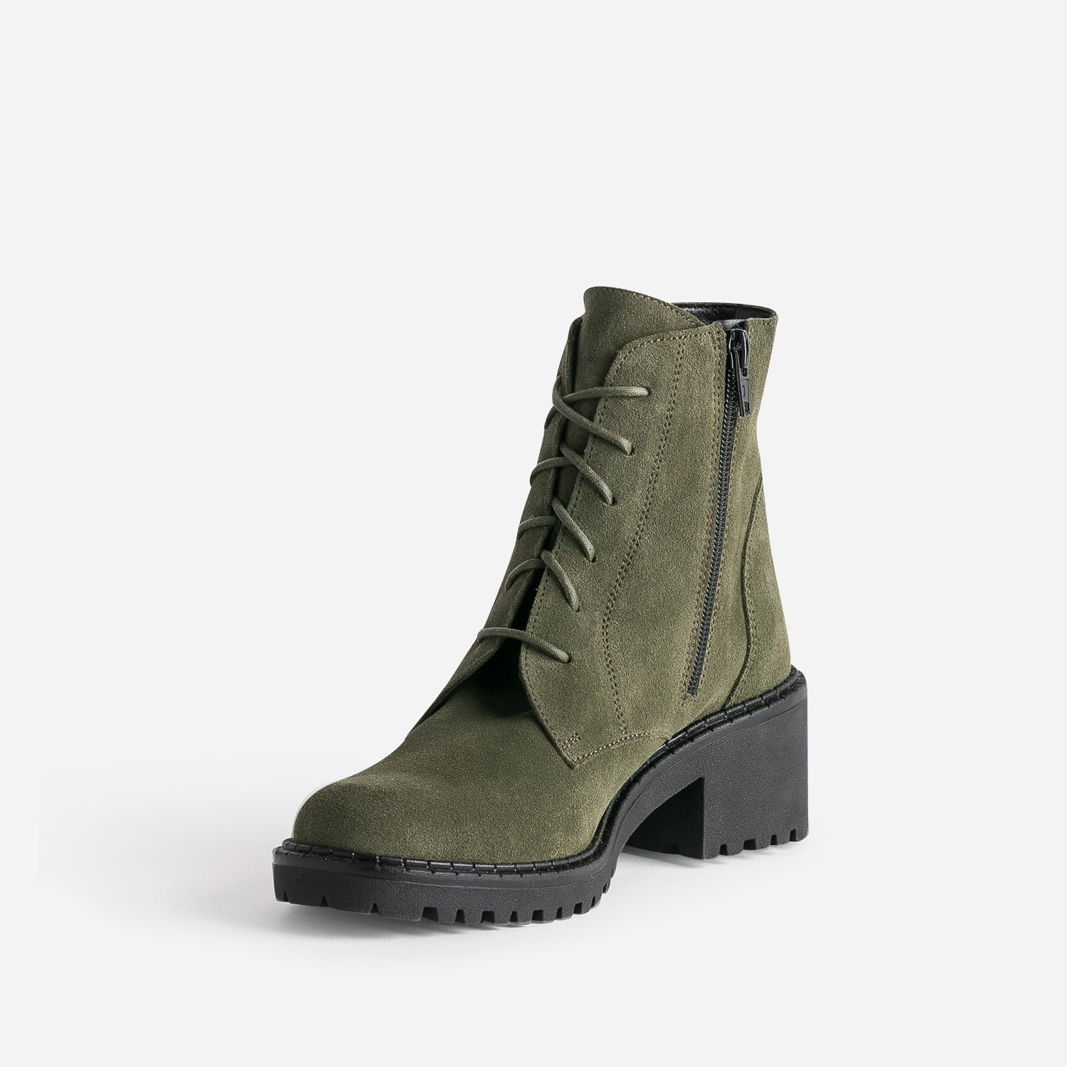 Bottine éco-conçue kaki cuir velours semelle crantée