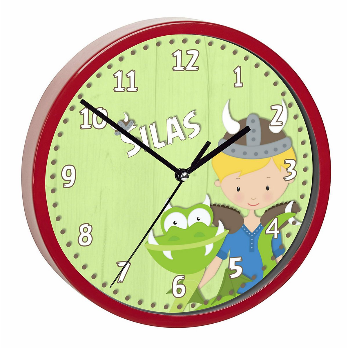 Kinder Wanduhr laufruhig personalisiert mit Name Wikinger