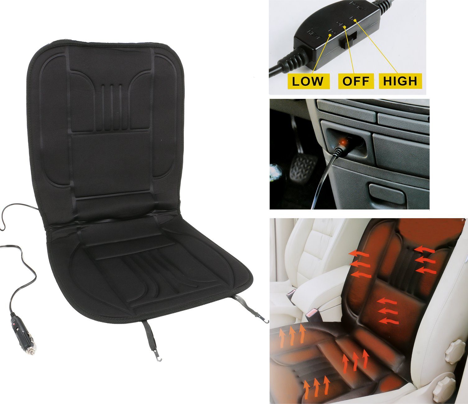 Dunlop Heizkissen Auto Sitzheizung, beheizbare Sitzpolster und Lehne für PKWs, 2 Heizstufen, schnelles Aufheizen, Größe universelle