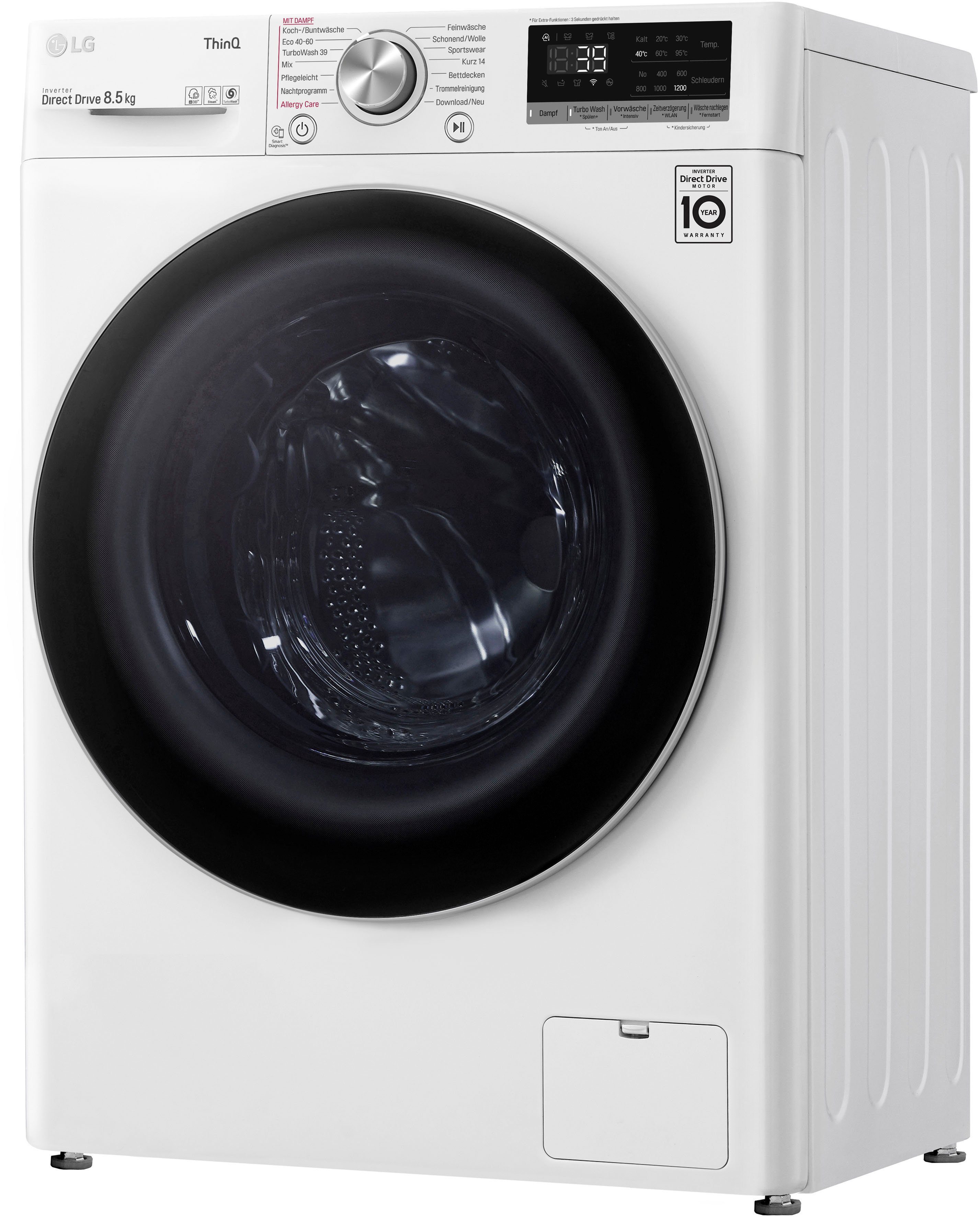 LG Waschmaschine F2V7SLIM8E, 8,5 kg, 1200 U/min, TurboWash® - Waschen in nur 39 Minuten