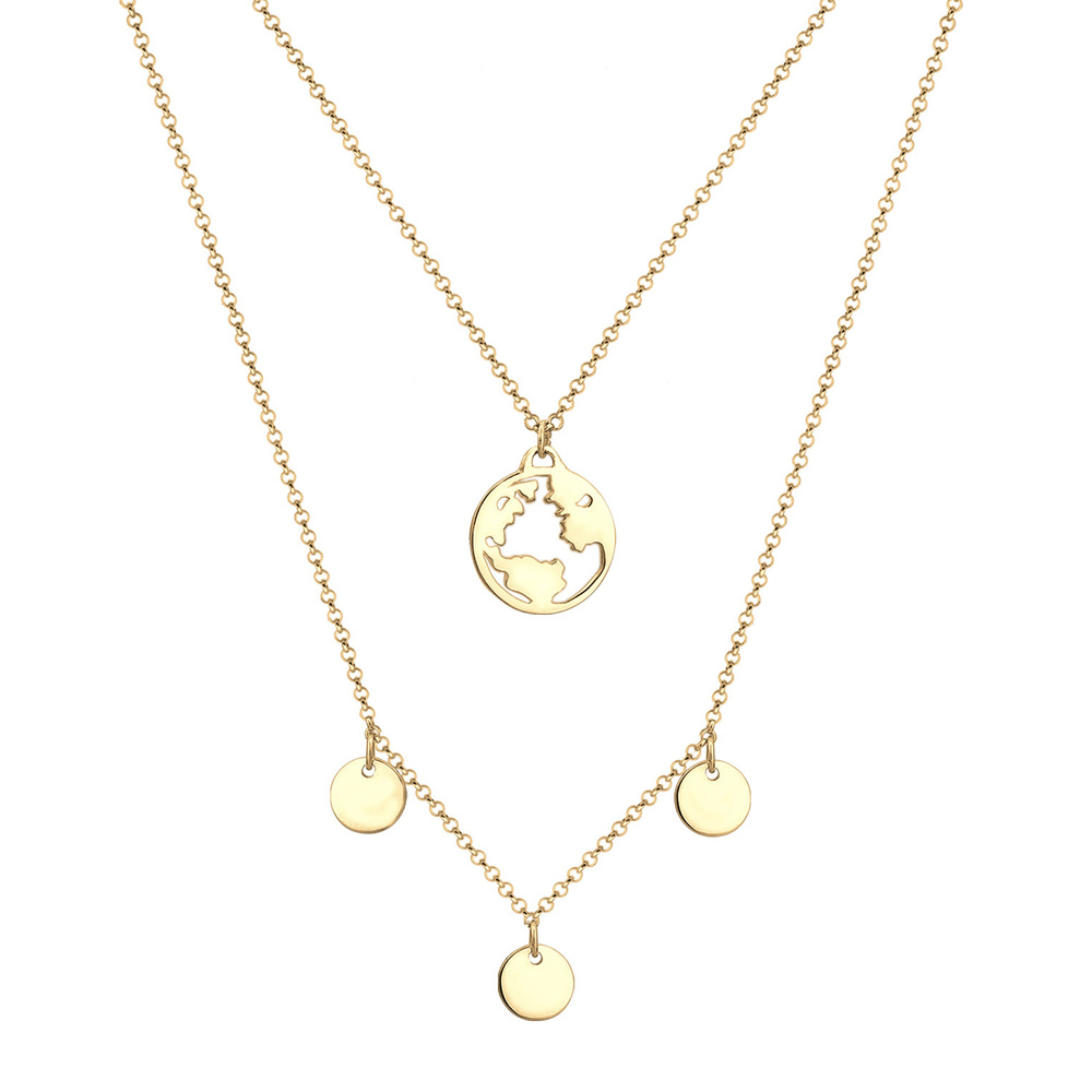 Elli Elli Collier Globe Cercle Couche Collier Femme - (925/1000) Argent Plaqué Or collier