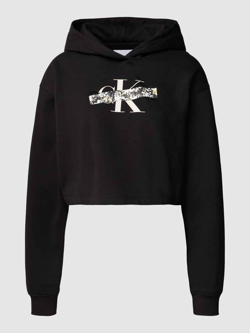 Cropped Hoodie mit Logo-Print Modell 'FLORALS' in black