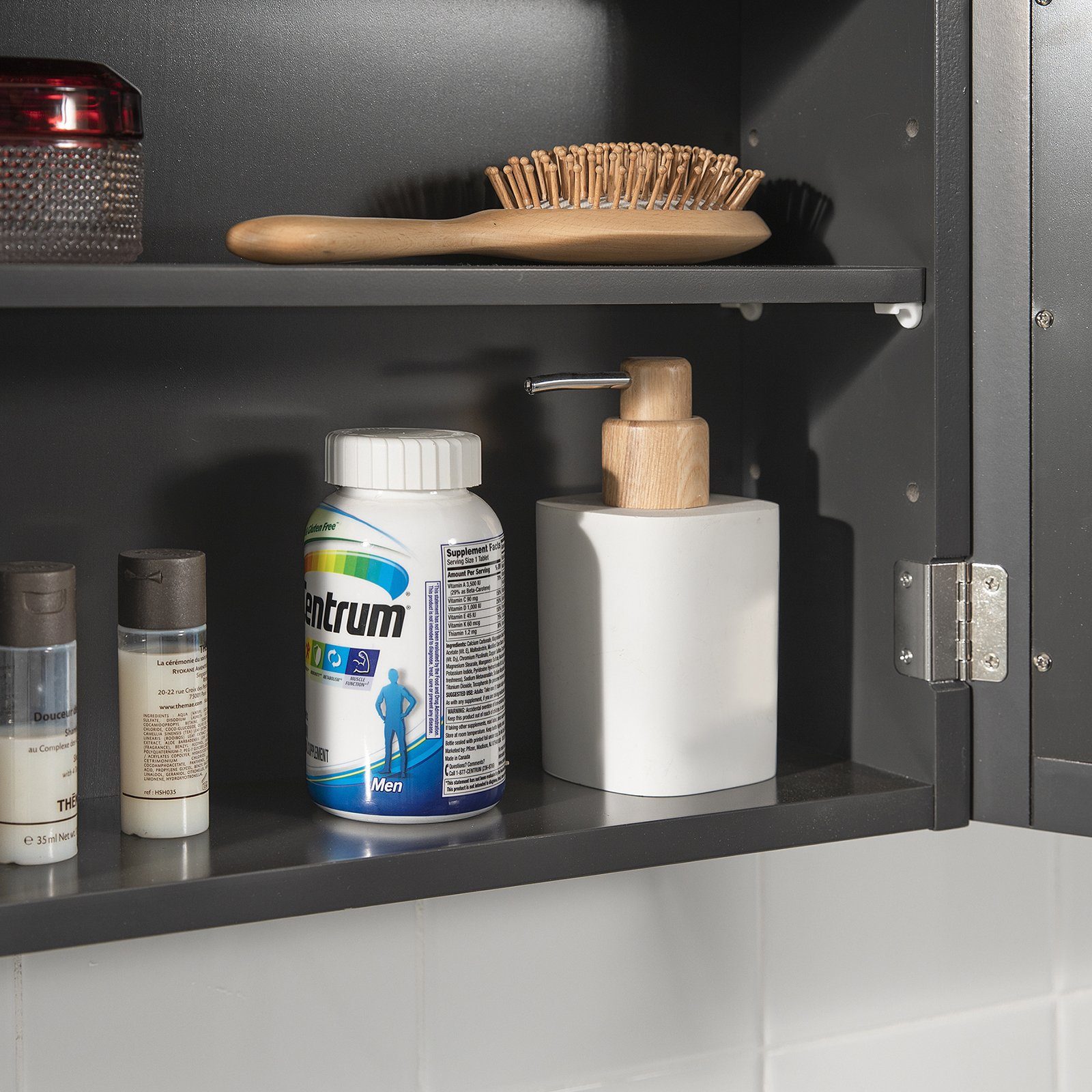 SoBuy Badezimmerspiegelschrank BZR55 mit Lamellentür Hängeschrank mit Spiegeltür Wandschrank Badschrank