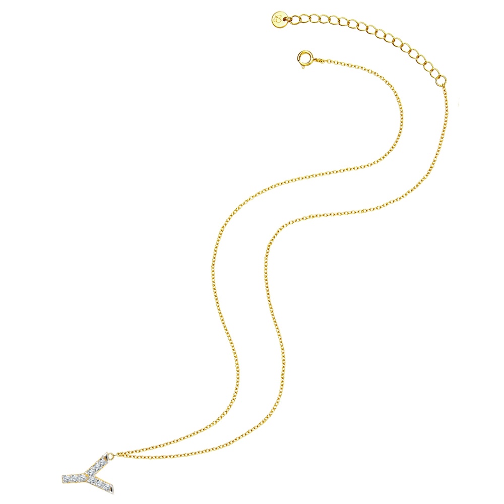 Glanzstücke München Collier en argent Lettre Y Argent sterling Oxyde de zirconium (CZ) en Or jaune collier