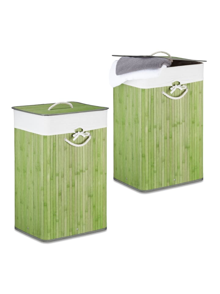 relaxdays 2 x Wäschekorb in Grün - (B)43,5 x (H)65,5 x (T)33,5 cm günstig kaufen onesize