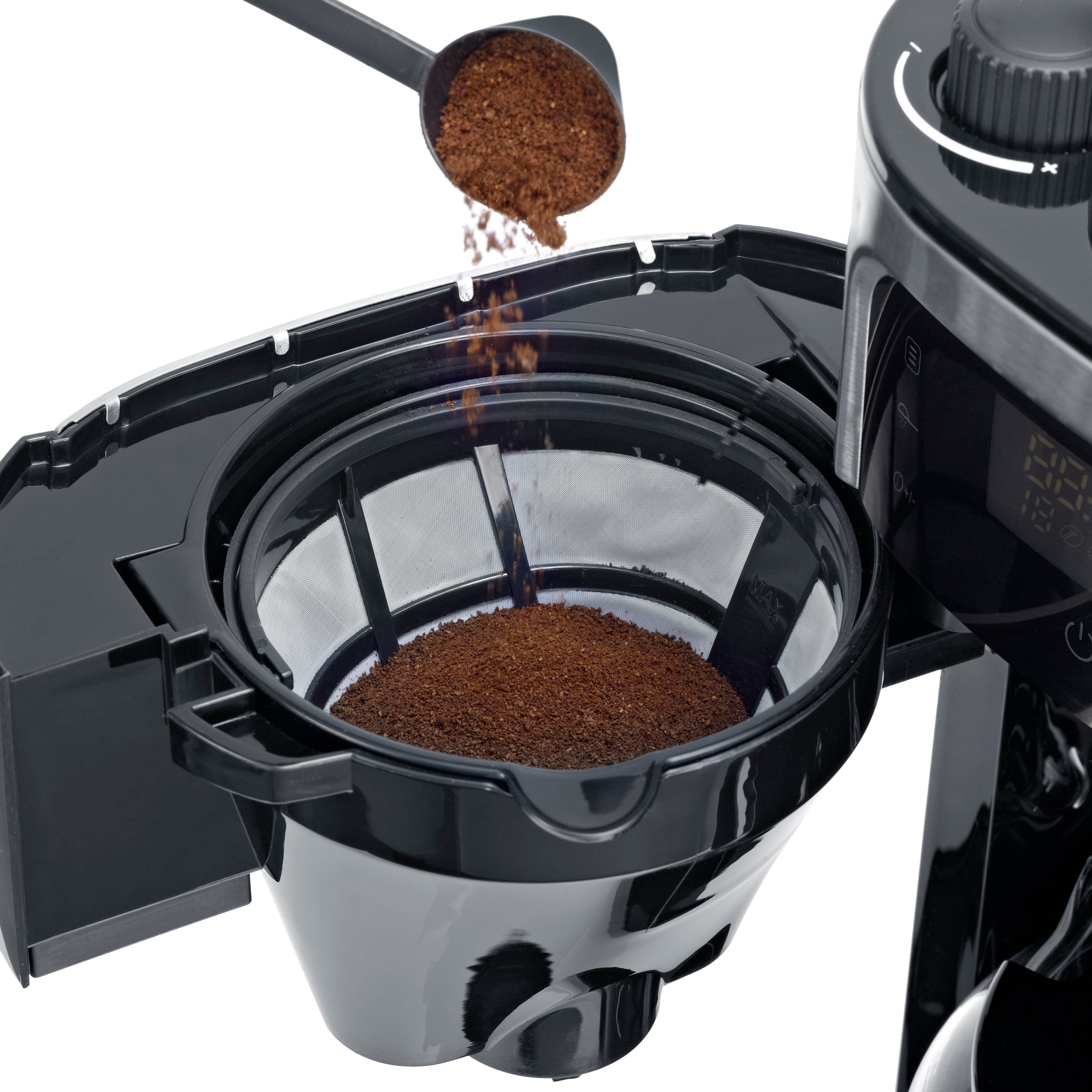 Severin Kaffeemaschine mit Mahlwerk KA 4813, 1,25l Kaffeekanne, Permanentfilter 1x4, Mahlgrad und Kaffeemenge einstellbar, Warmhalten: bis 60 Min., Timer