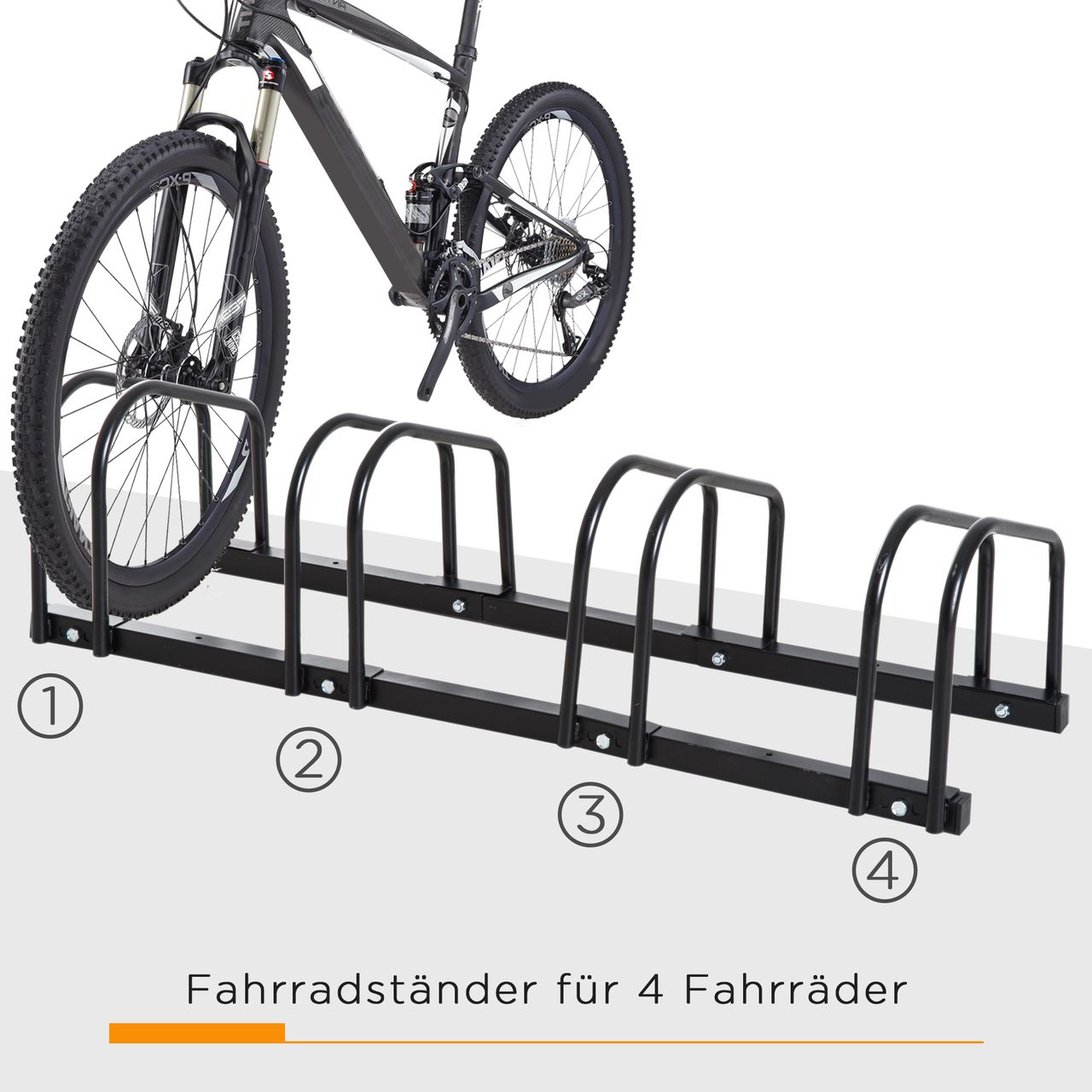 HOMCOM Fahrradständer Radständer Mehrfachständer Aufstellständer Fahrrad Ständer wetterfest langlebig Boden- und Wandmontage Stahl bis 4 Fahrräder Schwarz 110 x 33 x 27 cm