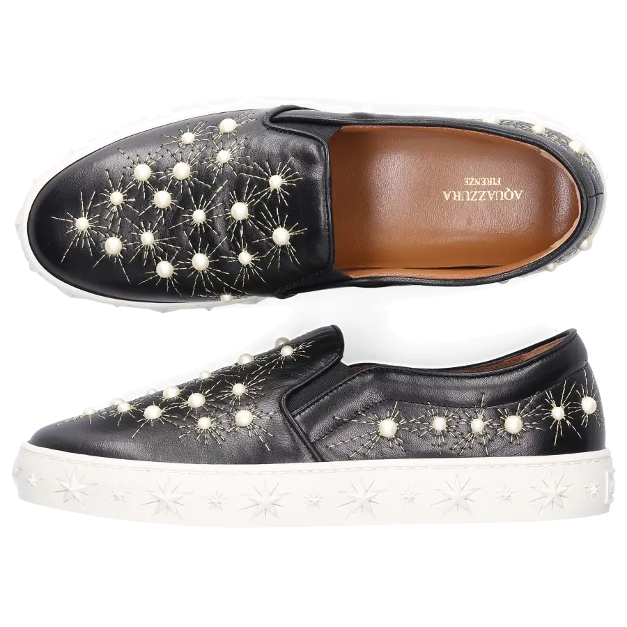 Aquazzura - Slip Ons COSMIC PEARLS Kalbsleder - schwarz