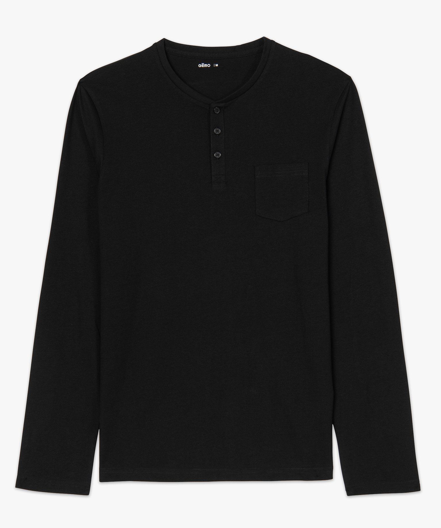 Tee-shirt à manches longues et col tunisien homme noir | GEMO