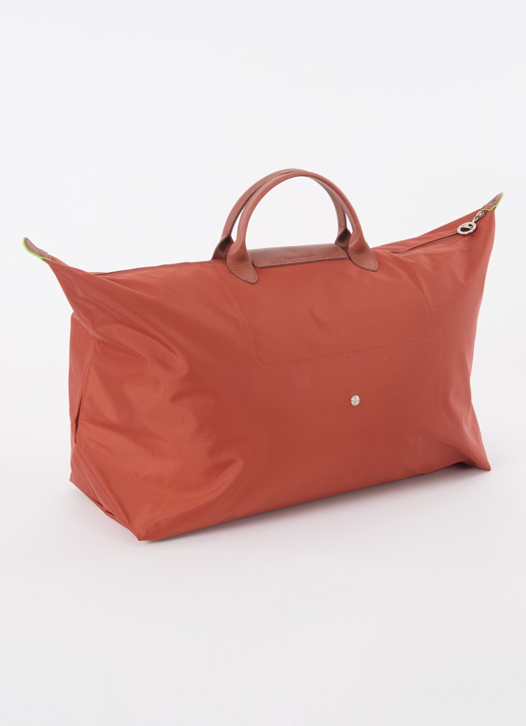 Longchamp Le Pliage Grønn weekendveske M med skinndetaljer